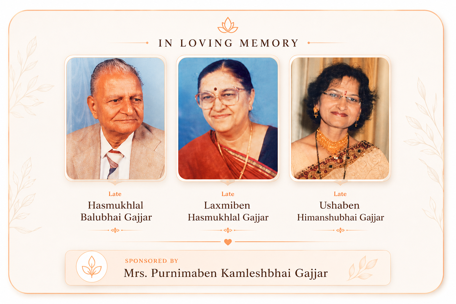 Sponsor by  Mrs. Purnimaben Kamleshbhai Gajjar
